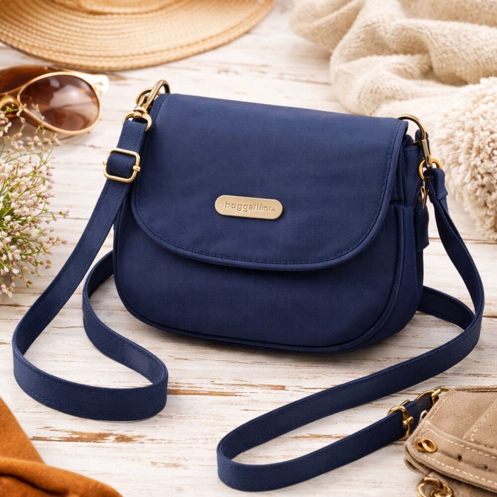 Baggallini Pocket Belt Bag Waist Pack And Crossbody Navy Blue Nylon